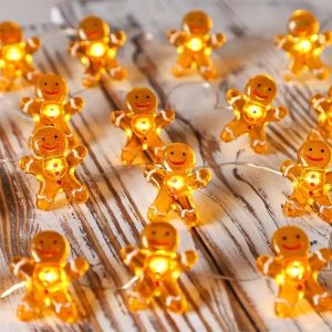 Transparent Gingerbread Man String LightsBattery OperatedChristmas Lights Indoor Bedroom Party Wreath DIY Fall Christmas Decor