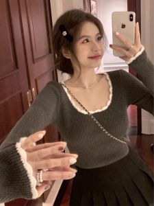 plus Size Knitwear round Neck Retro Color Block Base Layer Womens Slim Fit Inner Wear Soft Autumn Winter Top Commute Style