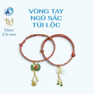 Vòng tay chỉ ngũ sắc Tây Tạng 2.5 mm treo túi lộc cát tường như ý - Trang sức Thịnh Vượng TVJ