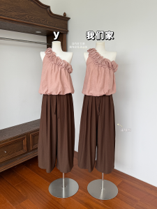 Casual Loose Wide Leg Pants Womens Summer Slimming Commute Straight High Waist Elastic Waist Drawstring Trousers