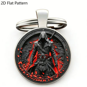 1pc Vintage Assassin Keychain Ninja Samurai Glass Dome Metal Keyring Car Key Charms Vintage Souvenir Keepsakes