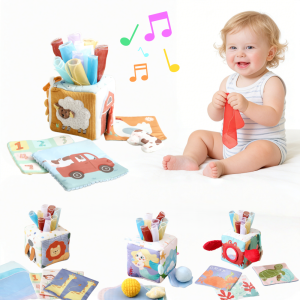 Montessori Sensory Toy Baby Tissue Box 0-12 Months Soft Cotton Cloth Cube with Mirror Tear Resist Fabric Toy Newborn Gift