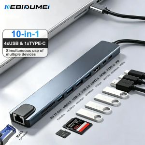 Kebidumei | KEBIDUMEI 10 in 1 USB C to HDMI 4 Ports USB HUB TYPE C SD TF RJ45 PD100W USB C Docking Station for MacBook Laptop Accessories