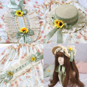 Gardenia Sunflower Lolita Lace Hairband Flat Cap Side Clip Fresh out Sweet Style Yellow Flower Headwear Accessory for Women