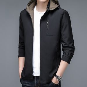 ROMON | Romon Mens Hooded Jacket Slim Fit Casual Short Coat Korean Style Autumn Winter Fashion Urban Wear Polyester Fiber Zipper Decoration