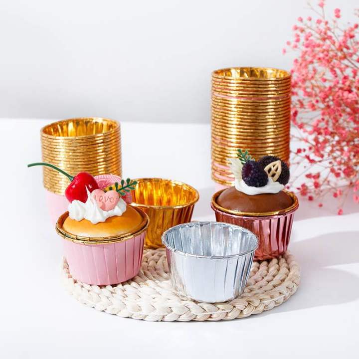 50 PCS) 3oz Colored Foil Cupcake Liner Premium Shiny Aluminium