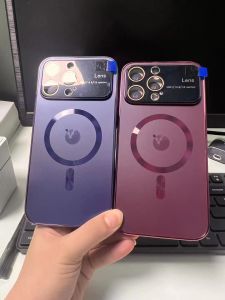 Luxury Plating Wireless Charging Case For Magsafe For iPhone 15 14 13 12 16 Pro Max Case All-inclusive Plating AG Frosted Glass Wireless Phone Case For iPhone 15Pro Max 14Pro Max 13Pro Max 12Pro Max Cases Large Lens Film Protector Case Shockproof Cover