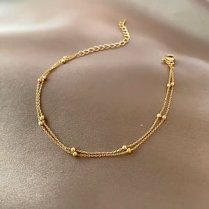 Lắc Chân Lắc Tay Dây Kép Chuỗi Hạt 2 Lớp 2 Màu Vàng  Bạc Dây Mảnh Gắn Hạt Siêu Xinh Trang Sức Phụ Kiện Thời Trang Nữ LC-01