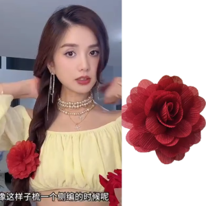 กิ๊บติดผมรูปดอกกุหลาบสีแดงหรูหราสำหรับผู้หญิง กิ๊บติดผมรูปดอกไม้ กิ๊บติดผมรูปปากฉลาม เครื่องประดับผม ชุดเครื่องประดับแฟชั่น