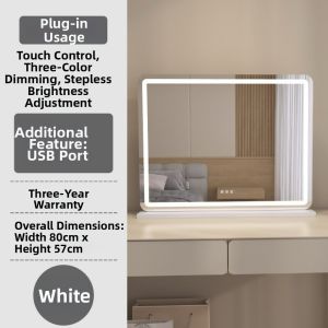 LIWAN | LED Lighting Large Dressing Mirror for Students and Home Use High-Definition Mirror with Three Adjustable Color Temperatures Wall Mountable and Desk Placement