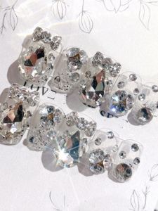 Ins Flash Full Diamond Wearable False Nails Pure Desire Transparent Color Large Diamond Stacked High-End White Enhancing Nail Art Niche