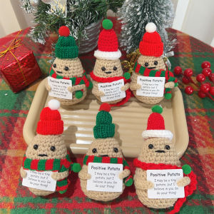 Mini Funny Positive Christmas PotatoCute Knitted Christmas Doll with Positive Card for Christmas Gifts Party Decoration