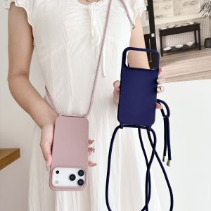 Crossbody Lanyard Liquid Silicone Soft Case for iPhone 17 Pro Max Air 16 15 14 Plus 13 Matte Cord Strap Shockproof Candy Cover