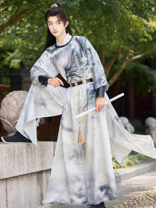 Original Hanfu Mens Tang Dynasty round Neck Casual Performance Clothing Qingyi Chenxing Youth Autumn Season Traditional Chinese Costume