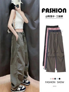 Quần Ống Rộng Phong Cách Mỹ Cạp Cao Rộng Rãi Cho Nữ Mùa Xuân Thu Quần Áo Bảo Hộ Lao Động Quần Dài Thường Ngày