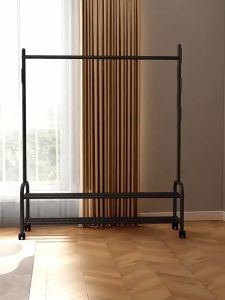 Strong Steel Structure Portable Clothes Hanging Drying Rack Single Pole/Double Pole Black / White Clothes Rack