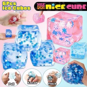 KEBIDUMEI 2PCS Squishy Ocean Blocks Stress Balls Autism Sensory Toys Stress Anxiety Relief Fidget Toys Maltose Water Ball Gifts Bulk  Snowflake Ice Cubes Squishy Fidget Toy