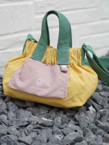 Dopamine Canvas Tote Bag Dumpling Shaped Foldable Shopping Bag Crossbody Bag Patchwork Color Handbag Womens Fashion Bag