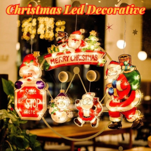 Christmas Led Window Decorative Hanging Lamp Elk Santa Christmas Tree Hanging Ornaments Lights Decor