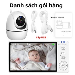 Máy Theo Dõi Trẻ Em Bằng Video 5 Inch Với Khả Năng Zoom 4X Tầm Nhìn Ban Đêm Âm Thanh Hai Chiều Camera Di Động Với Chức Năng Nghe Nhạc Và Theo Dõi Nhiệt Độ