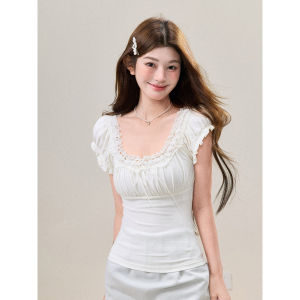 Áo Thun Nữ Eo Đẹp Điều Chỉnh Được Viền Ren Cổ U