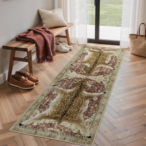 VIKAMA Retro Leopard Pattern Long Rug Anti Slip Durable Floor Mat Stylish Carpet For Hallway Entryway Indoor Home Decor