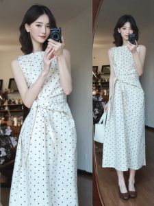 CHANGTONG | French Elegant Polka Dot Slimming Dress