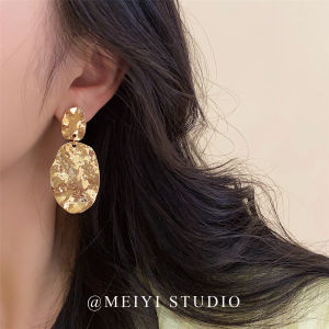 Exaggerated Hammered Metal Earrings French Vintage Style Luxury Feelings Cold Tone Fashion Jewelry Ear Accessories