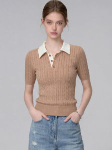 V.C.I | Vintage Polo Collar Cable Knit Short Sleeve T-shirt