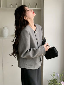Gray Commuter Short Coat Womens Style French Lady Elegant Personality Small Size Top Spring New Arrival Fashion Outerwear
