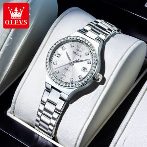 OLEVS 5628 Women Quartz Fashion Watch Gift Round-dial Stainless Steel Watchband Wristwatch Calendar