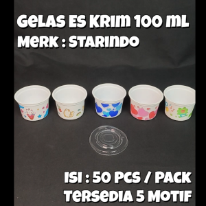 Gelas Es Krim STARINDO 100 ml Motif Isi 50 Pcs / Cup Ice Cream / Jelly / Agar
