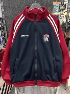 Retro American Style Sweatshirt Stand Collar Loose Fit Couples Outerwear Spring Autumn New Trend Brand College Style Embroidery