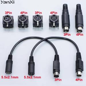 DIN 3Pin 4Pin DC Power Plug Socket 5.5 X 2.1mm Adapter PCB Panel Mount Solder Terminal Connector For Barcode Printer DVD LCD TV