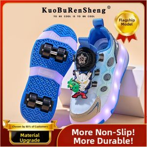 KUOBURENSHENG | Cute Cartoon Design Rotating Buckle Removable Glowing Roller Skates