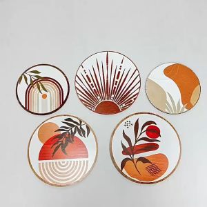 5Pcs Set Seni Dinding Bulat Dekorasi Dinding Kayu Dengan Pengait Seni Dinding Minimalis Dekorasi Dinding Kayu Estetika Untuk Kamar Tidur