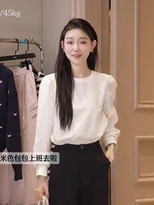 Oajer Princess Style Sweet Bubble Sleeve round Neck Large Puff Shirt Womens Flagship Store Commute Loose Long Sleeve Shirt