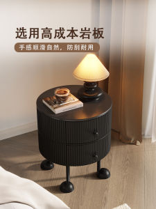 French Luxurious Small Bedroom Nightstand round Black Wooden Side Table for Master Bedroom Creative Mid-Century Modern Design