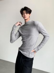 Ace Tailors Mens Slim Fit Knitwear Half High Collar Base Layer Thermal Sweater Cotton Blend Fabric Youthful Versatile Autumn Winter