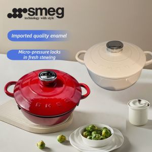 SMEG Cast Iron Enamel Pot Round With Cover Household Stew Stew Pot 24cm Enamel Pot Stew Stew