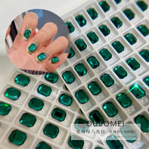 Green Glass Nail Decorations 6x8mm Octagonal Flat Bottom Ice Sugar Green Emerald Nail Art Decorations Beauty Tools