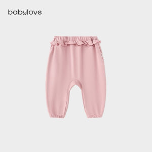 babylove | Girls Baby Cotton Long Pants with Large Seat and Sweet Wooden Ear for Spring and Autumn Outings