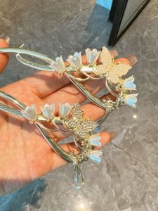 High-End Metal Water Diamond Tassel Twisted Clip Hairpin Womens Stylish Chinese Style Hair Accessories for Back of Head Bun