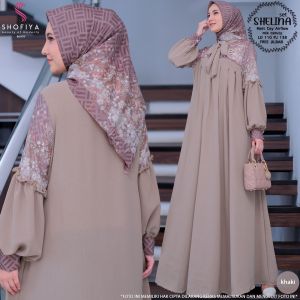 Dress Muslim Shelina Set Jilbab Motif Bunga ( Bisa COD )