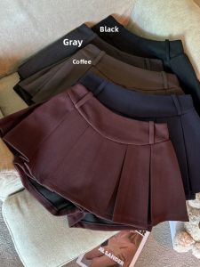 GUZILIAN | Retro Spicy Girl Fashionable Thickened Wool High Waist Slimming Half-length Skirt Pleated Short Skirt Women Commute Korean Style