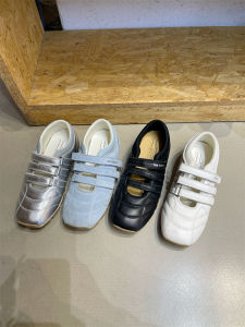 Leather Mary Janes Womens Casual Shoes Spring Summer New Style Velcro Flat Bottom Bowling Slip-On Fashionable Comfortable