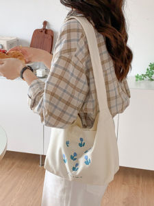 Cute Embroidered Tote Bag: Canvas Material with Magnetic Buckle Soft Texture Perfect for Casual Use Ideal for Students and Women
