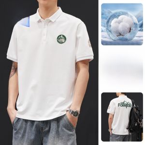 ROMON | Romon Mens Ice Silk Short Sleeve Polo Shirt Summer Thin Fashion Print With Collar T-Shirt Youth Casual Cotton Polyester Blend