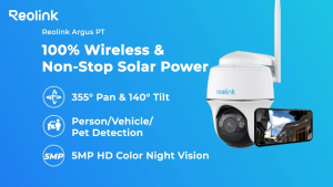 Reolink Argus PT : Time Lapse 5MP Wireless Solar Battery Camera with Pan & Tilt - BWPT2K05 BWPT2K05B