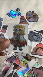 Stiker Hologram Anime Kyojuro Rengoku Demon slayer ukuran 7 cm